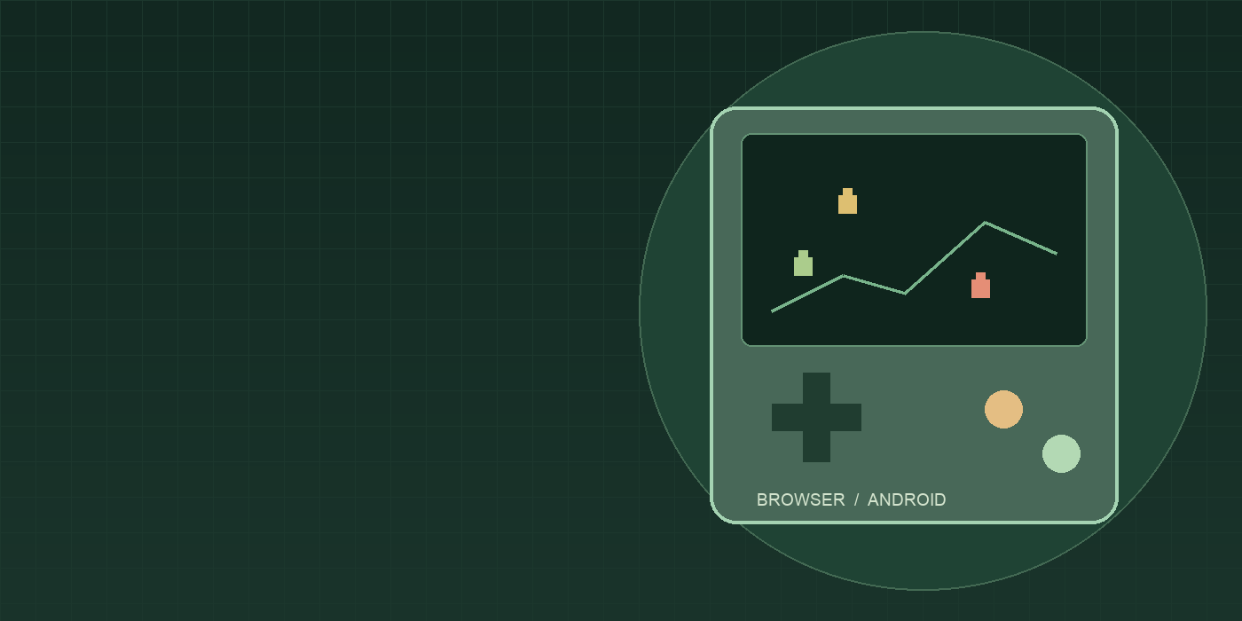 Original diagram of a handheld and abstract game field; illustration, not a PokéSurvivor screenshot
